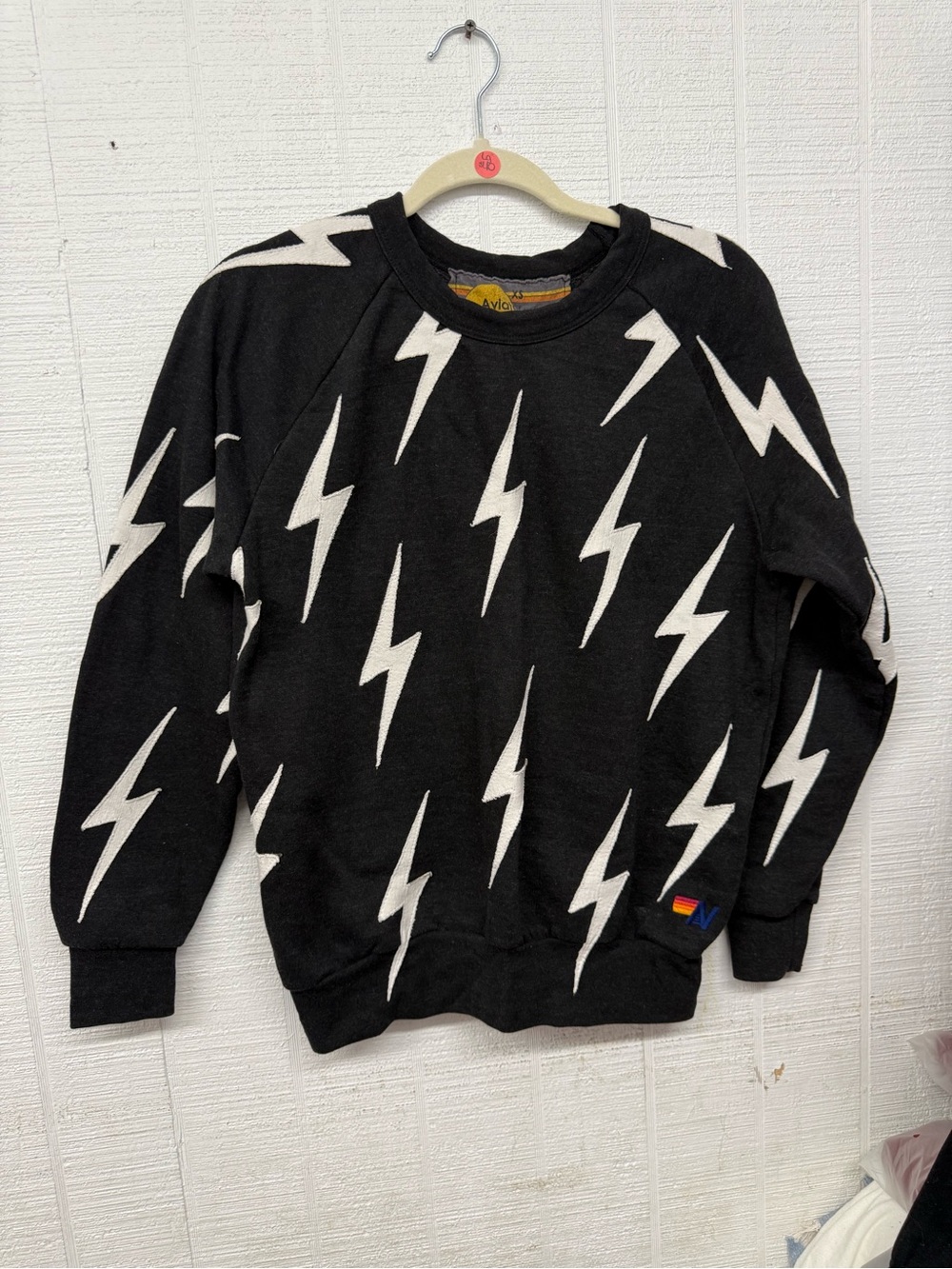 Aviator Nation Black Crewneck with White Lightning Bolts